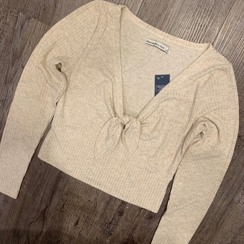 Abercrombie & Fitch Cream Tie Front Sweater